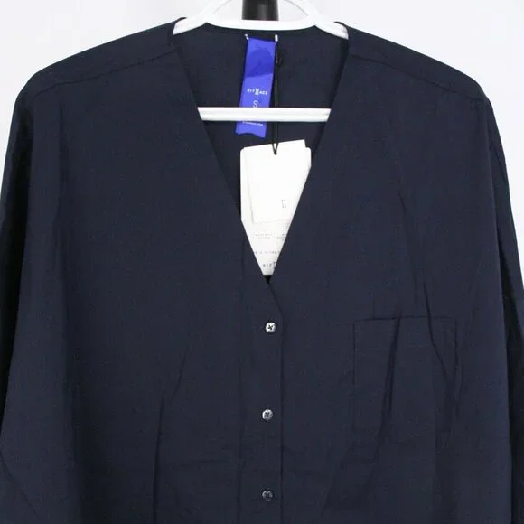 NWT Kit & Ace Stretch Shirting Navy V-Neck Button Down Blouse Oversized Size S - Picture 3 of 9
